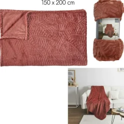 Plaid flanelle embossé terracotta - 150x200 cm-Home Deco Factory Best