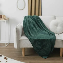 Plaid flanelle embossé vert sapin - 120x150 cm-Home Deco Factory Online
