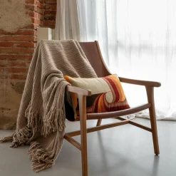 Bed and Philosophy Plaids^Plaid frangé en laine & coton beige 140x220 cm