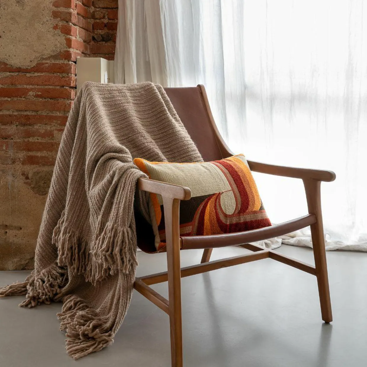 Bed and Philosophy Plaids^Plaid frangé en laine & coton beige 140x220 cm