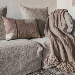 Bed and Philosophy Plaids^Plaid frangé en laine & coton beige 140x220 cm