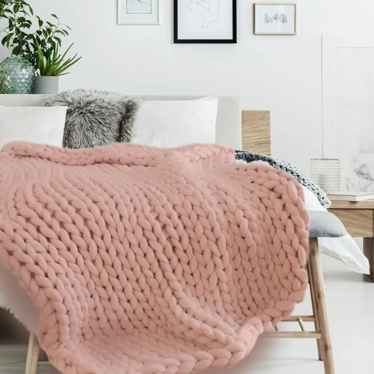 Home Deco Factory Plaids^Plaid grosse maille chunky rose - 150x120 cm