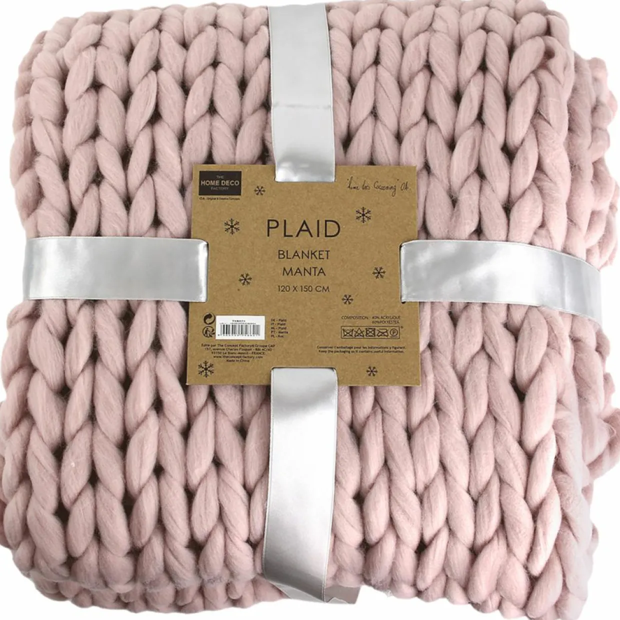 Home Deco Factory Plaids^Plaid grosse maille chunky rose - 150x120 cm