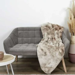Plaid imitation fourrure Opulence blanc/marron - 140x200 cm-Home Deco Factory Clearance