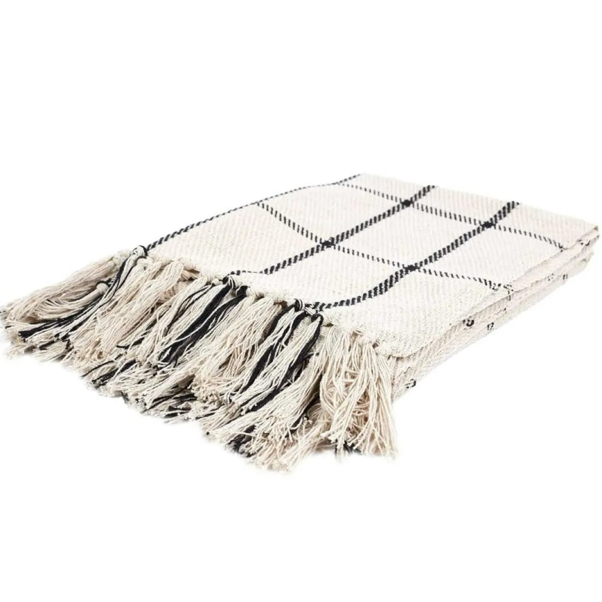 Home Deco Factory Plaids^Plaid jeté de lit à carreaux beige/noir - 125x150 cm