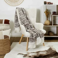 Plaid maille tressée marron - 120x2x150 cm-Home Deco Factory