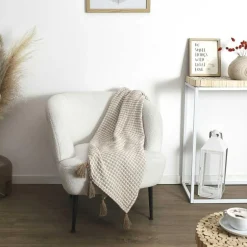 Plaid nid d'abeille beige/gris - 125x150 cm-Home Deco Factory Sale