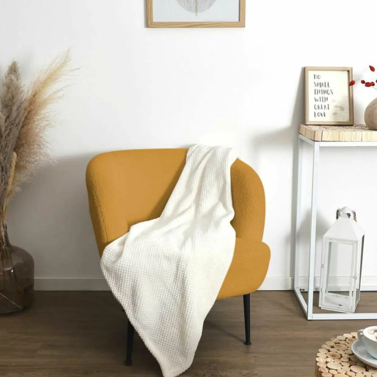Plaid nid d'abeille blanc - 120x150 cm-Home Deco Factory Discount
