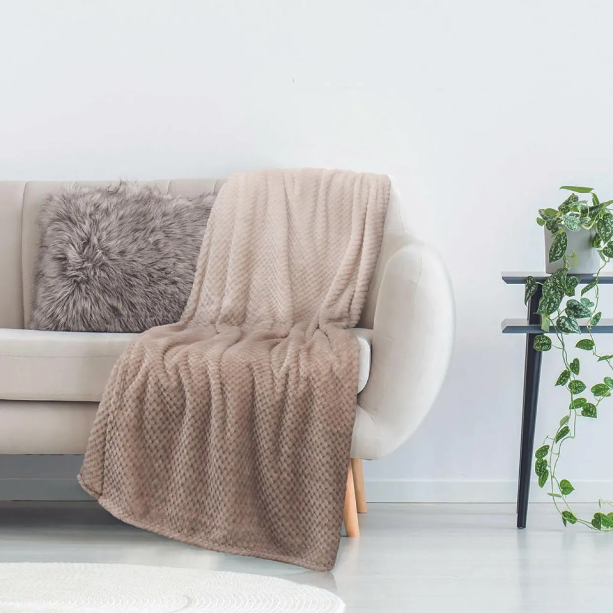 Plaid nid d'abeille XXL beige - 150x120 cm-Home Deco Factory Clearance