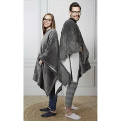 Plaid poncho gris - 130x170 cm-Home Deco Factory New