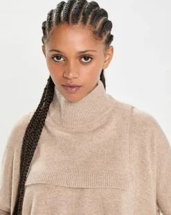 Plastron 100% Cachemire col montant en côtes Carla chestnut-Cashmere Tribu Hot