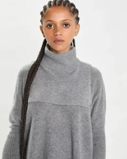 Femme Cashmere Tribu Echarpes, Foulards^Plastron 100% Cachemire col montant en côtes Carla gris