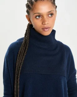 Femme Cashmere Tribu Echarpes, Foulards^Plastron 100% Cachemire col montant en côtes Carla navy