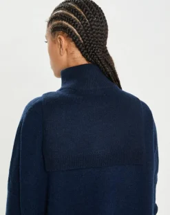 Femme Cashmere Tribu Echarpes, Foulards^Plastron 100% Cachemire col montant en côtes Carla navy
