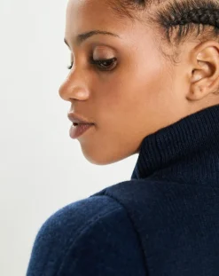 Femme Cashmere Tribu Echarpes, Foulards^Plastron 100% Cachemire col montant en côtes Carla navy