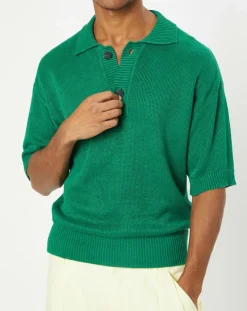 Homme Marc O'Polo Polos^Polo 100% Lin manches courtes Maille vert emeraude
