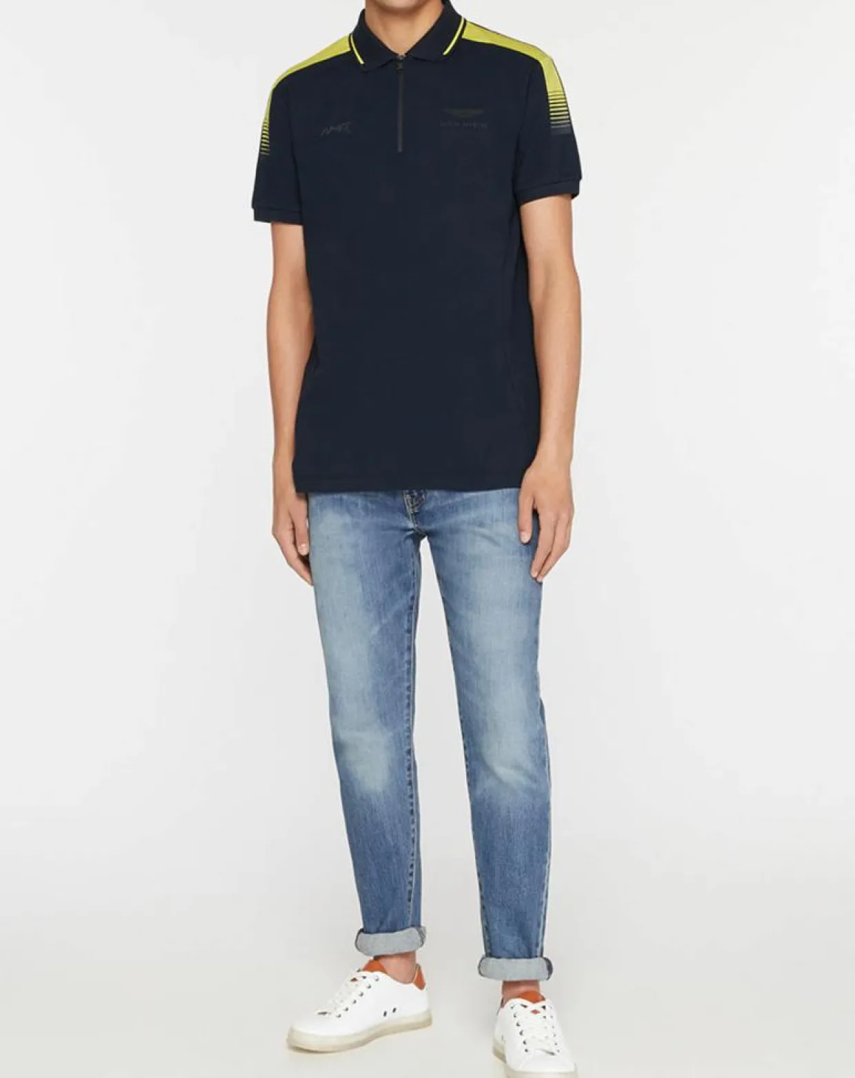 Polo Classic Fit Aston Martin Racing col zippé bleu marine-Hackett London Discount