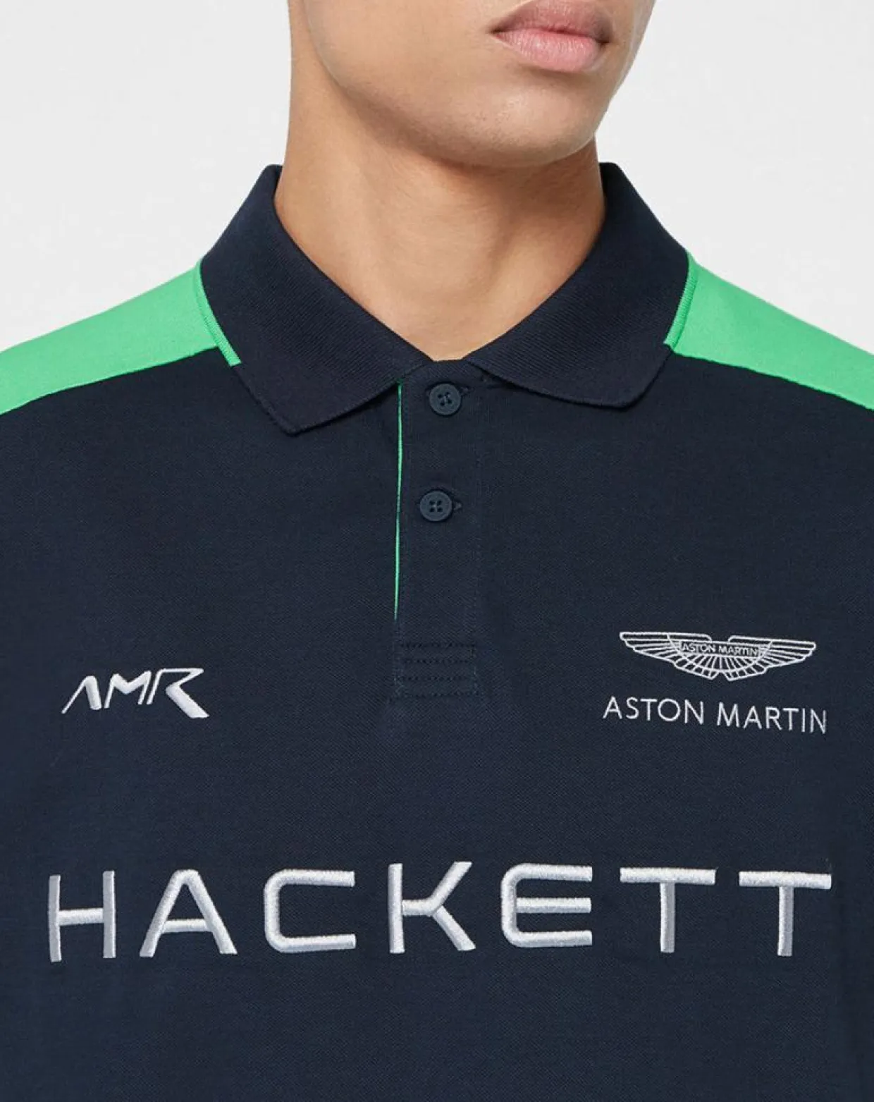 Homme Hackett London Polos^Polo Droit Multi Patch Aston Martin Racing bleu/blanc/vert fluo