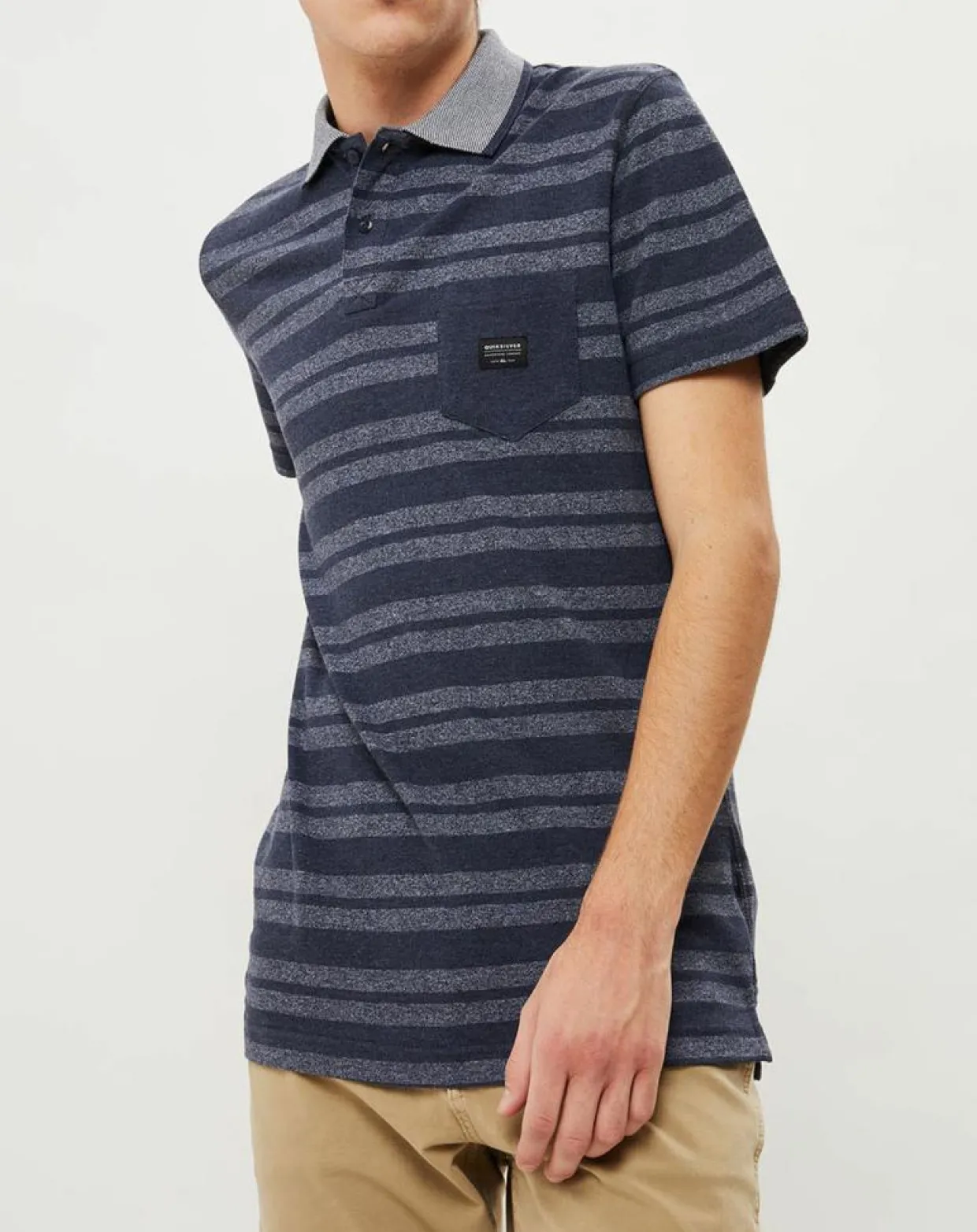 Homme Quiksilver Polos^Polo Remember When rayures bleu foncé/bleu gris