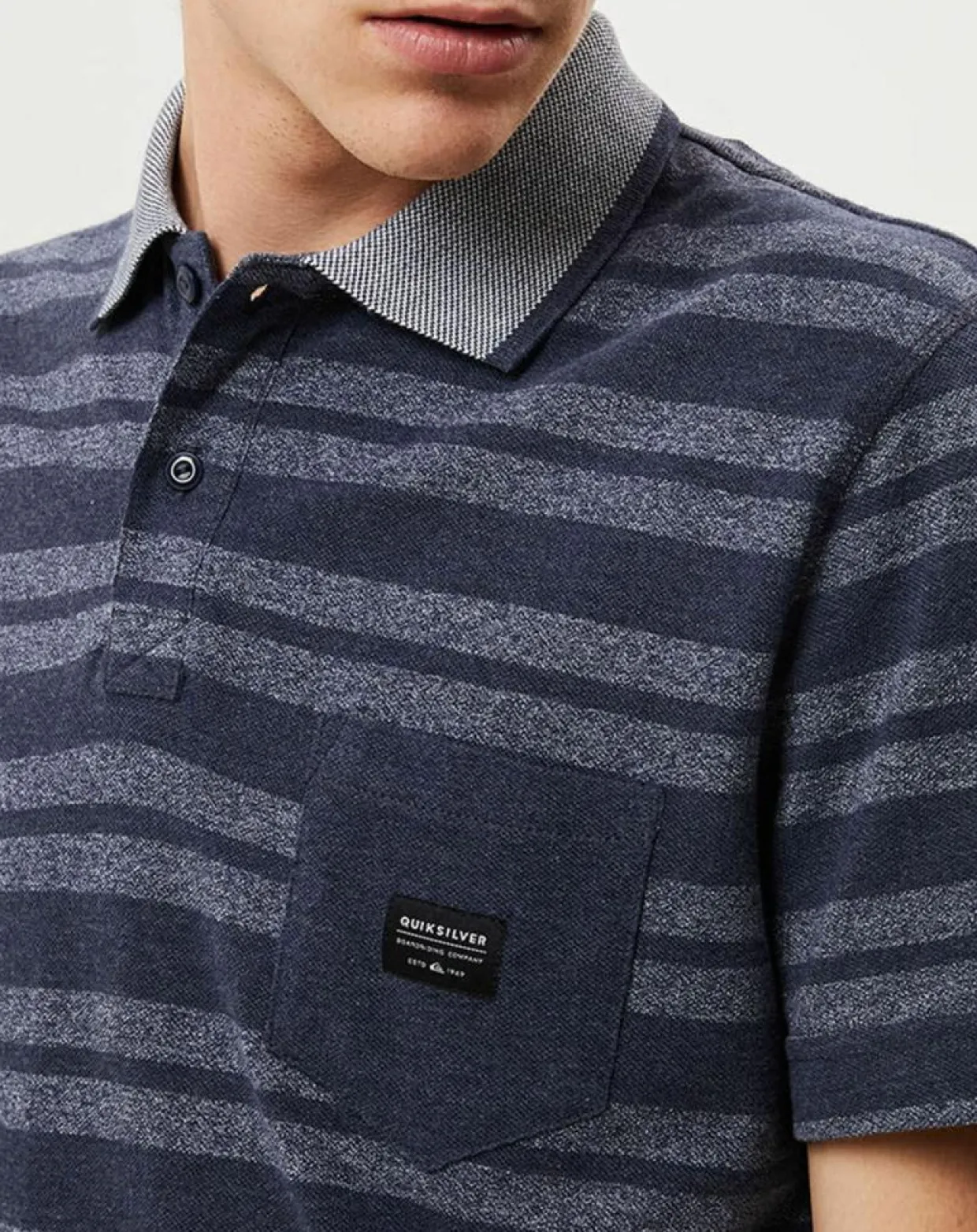Homme Quiksilver Polos^Polo Remember When rayures bleu foncé/bleu gris