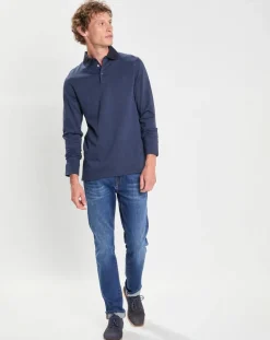 Polo Slim Fit Mercerisé à chevrons bleu-Hackett London Outlet