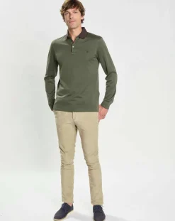 Polo Slim Fit Mercerisé imprimé chevron kaki foncé-Hackett London Outlet