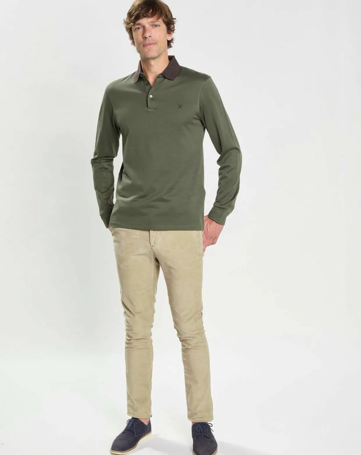Polo Slim Fit Mercerisé imprimé chevron kaki foncé-Hackett London Outlet
