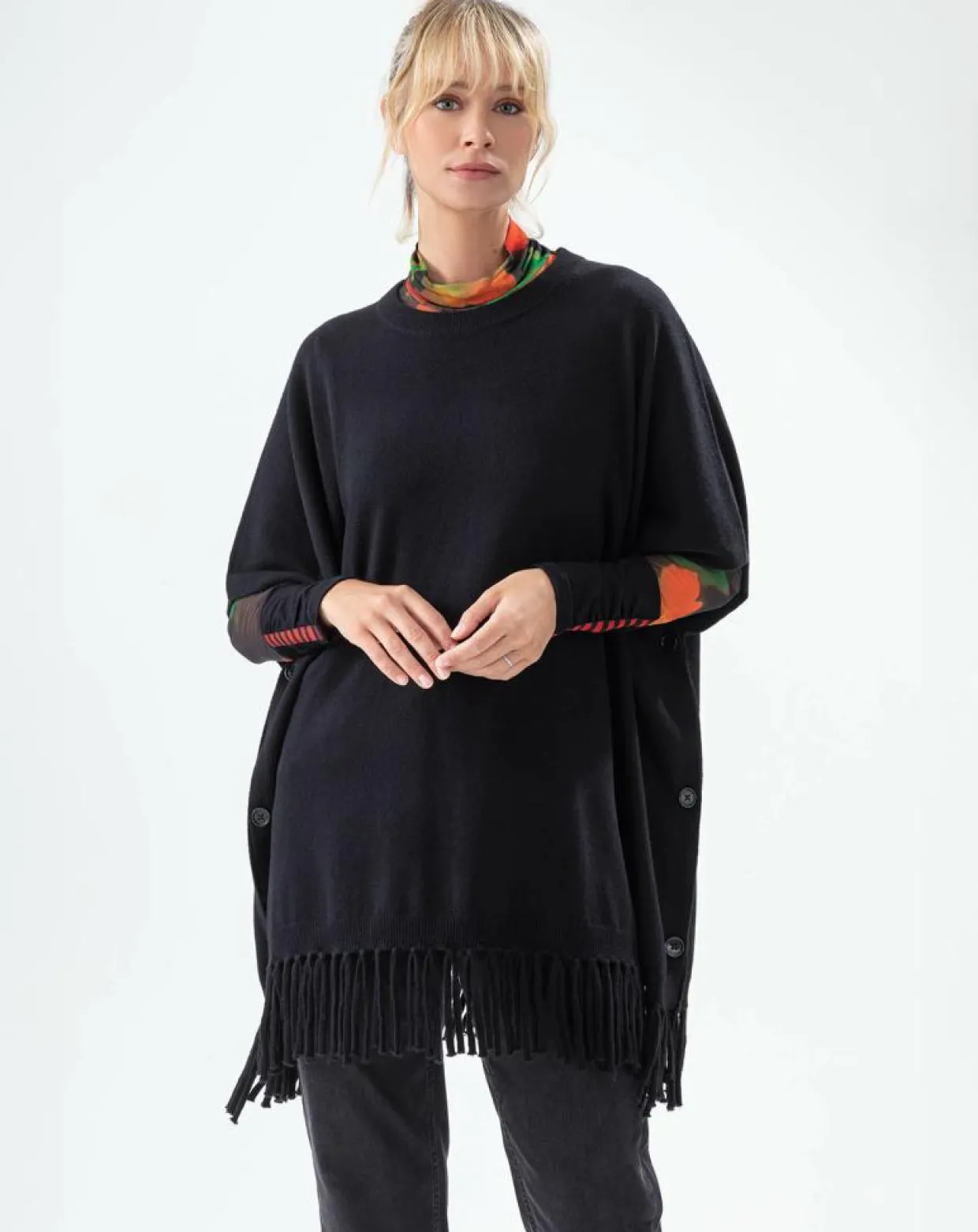 Femme Indies Pulls^Poncho 100% Laine Claire noir