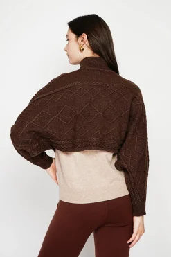 Poncho court col roulé café-C&Jo Sale