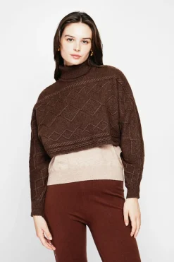 Poncho court col roulé café-C&Jo Sale