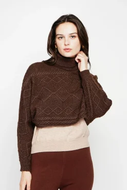 Poncho court col roulé café-C&Jo Sale