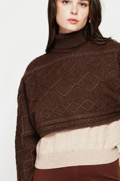 Poncho court col roulé café-C&Jo Sale