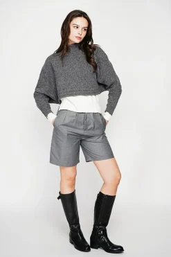 Femme C&Jo Pulls^Poncho court col roulé loup