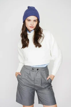 Femme C&Jo Pulls^Poncho court col roulé naturel