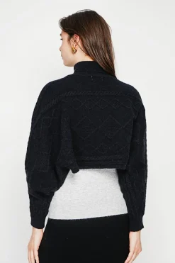 Poncho court col roulé noir-C&Jo Online