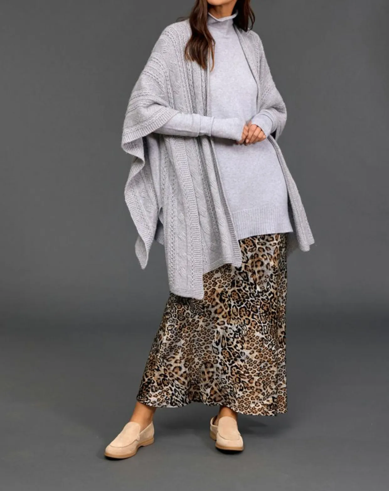 Poncho en Laine & Cachemire Roca gris-Lauren Vidal Outlet