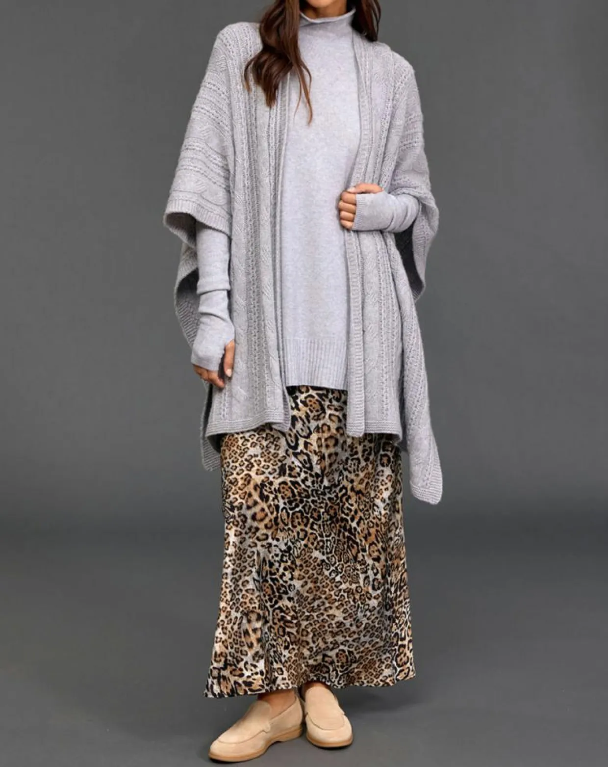 Poncho en Laine & Cachemire Roca gris-Lauren Vidal Outlet