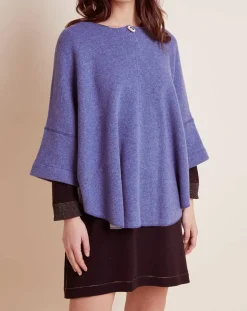 Femme Le Chat Lingerie, Nuit^Poncho en Laine mélangée Etoffe bleu chiné/gris