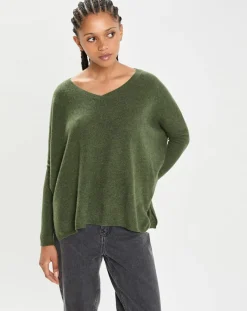 Poncho large 100% Cachemire col V Emma forest-Cashmere Tribu