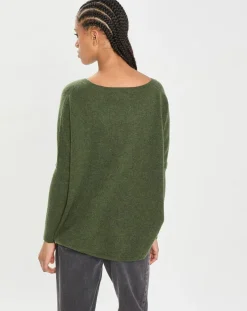 Poncho large 100% Cachemire col V Emma forest-Cashmere Tribu