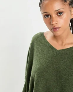 Poncho large 100% Cachemire col V Emma forest-Cashmere Tribu