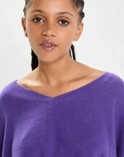 Femme Cashmere Tribu Pulls^Poncho large 100% Cachemire col V Emma grape