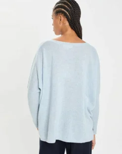 Femme Cashmere Tribu Pulls^Poncho large 100% Cachemire col V Emma icy blue