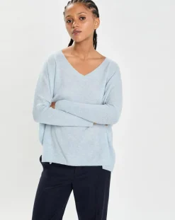 Femme Cashmere Tribu Pulls^Poncho large 100% Cachemire col V Emma icy blue