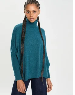 Femme Cashmere Tribu Pulls^Poncho large 100% Cachemire col roulé Lola heathered teal