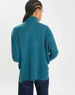 Femme Cashmere Tribu Pulls^Poncho large 100% Cachemire col roulé Lola heathered teal