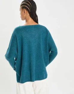 Femme Cashmere Tribu Pulls^Poncho large 100% Cachemire col V Emma heather teal