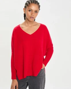 Poncho large 100% Cachemire col V Emma cerise-Cashmere Tribu Discount