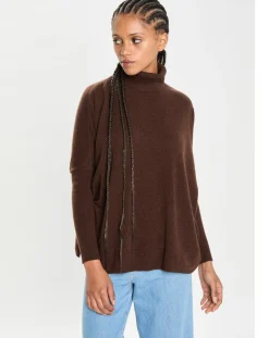 Poncho large 100% Cachemire col roulé Lola brownie-Cashmere Tribu New