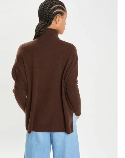 Poncho large 100% Cachemire col roulé Lola brownie-Cashmere Tribu New
